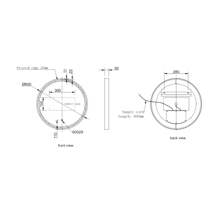 ALMOST PERFECT - Round Black & Brass Heated Bathroom Mirror with Lights 600mm - Arlo