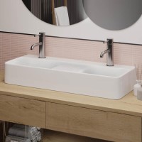 ALMOST PERFECT - White Square Countertop Double Basin 800mm - Bowen