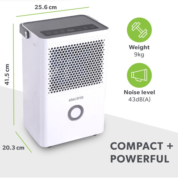 Refurbished electriQ 10 Litre Dehumidifier with Humidistat and Odour Filter for Damp Mould Drying Clothes