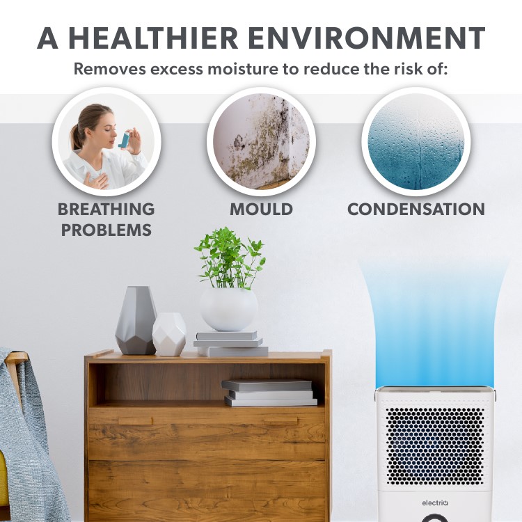 Refurbished electriQ 10 Litre Dehumidifier with Humidistat and Odour Filter for Damp Mould Drying Clothes