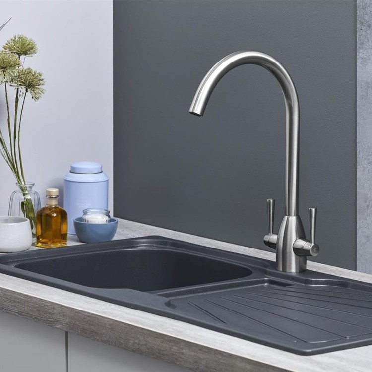 ALMOST PERFECT - Liquida CMP5GR 1.0 Bowl Reversible Graphite Grey Kitchen Sink with Waste Kit