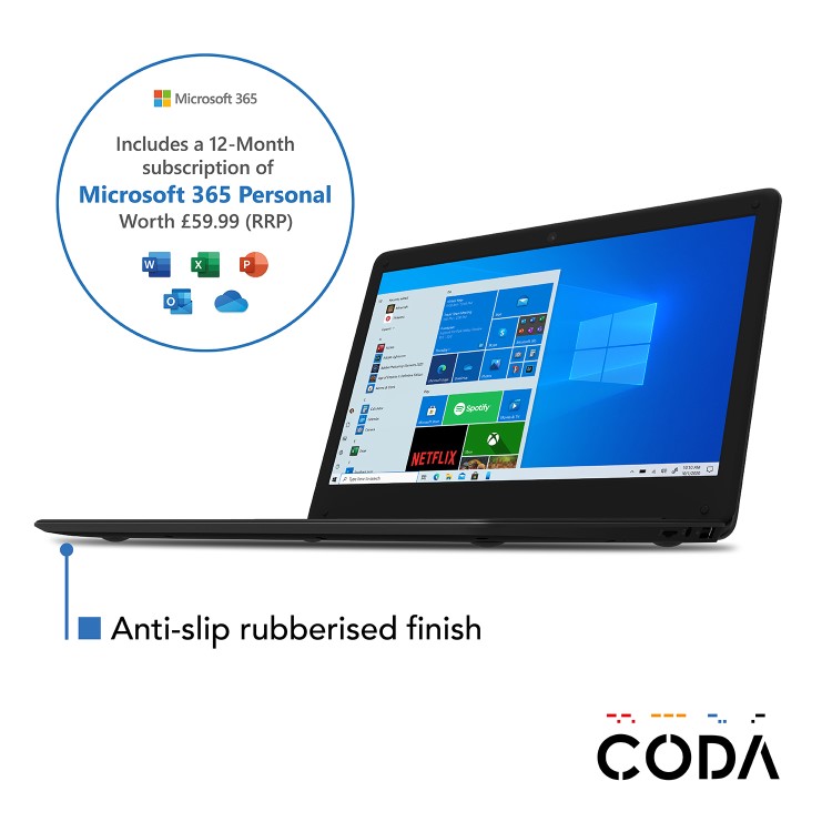 CODA 1.1 Intel Celeron N3350 4GB 64GB eMMC 11.6 Inch FHD Windows 10 S Laptop Includes 1 Year Office 365