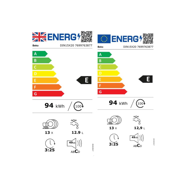 Refurbished Beko DIN15X20 13 Place Fully Integrated Dishwasher