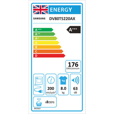 Refurbished Samsung Series 5+ DV80T5220AX Freestanding Heat Pump 8KG Tumble Dryer