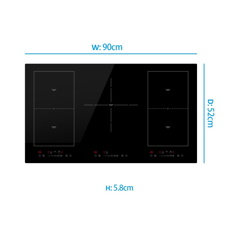 Refurbished electriQ EIQ90INDFLEX 90cm 5 Zone Induction Hob with Flex Zone