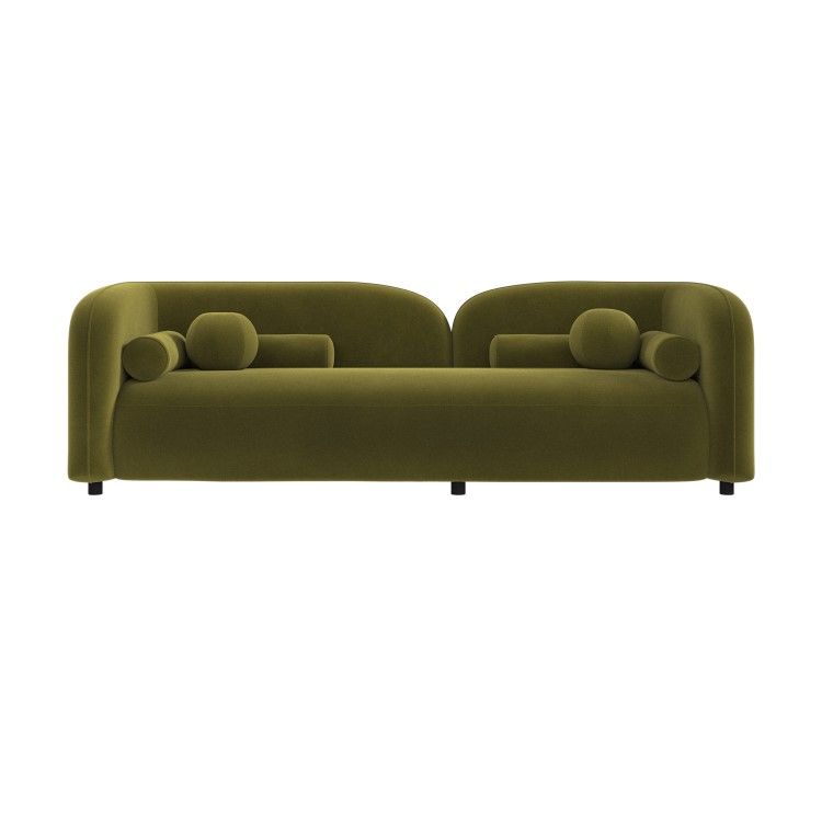 Olive Green Velvet Curved 3 Seater Cloud Sofa - Elma