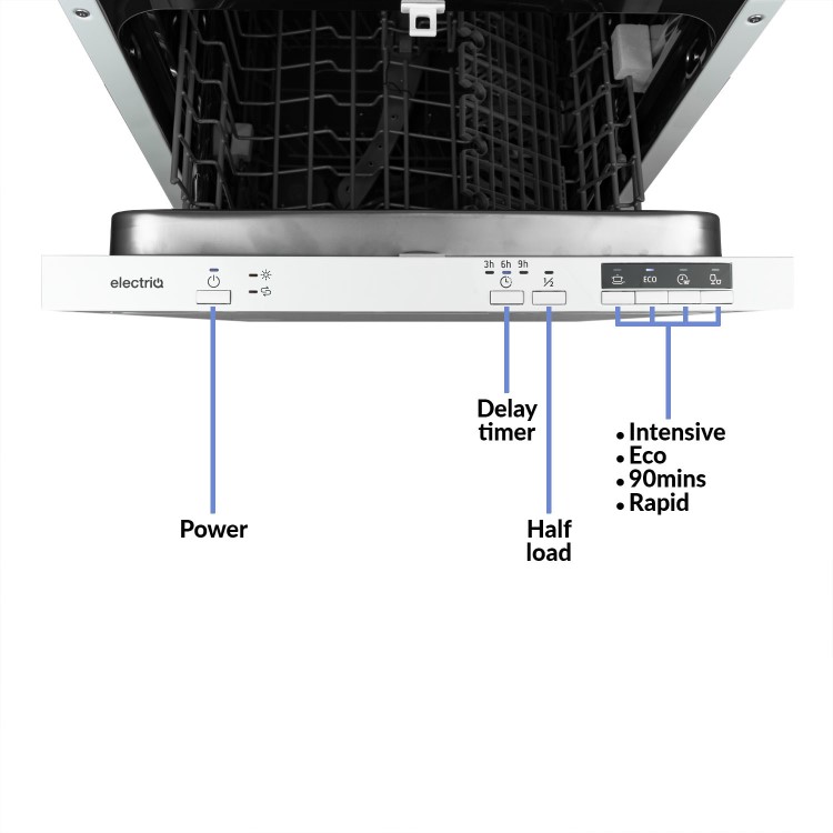 electriQ Integrated Slimline Dishwasher - White control panel - Quick Wash Quiet