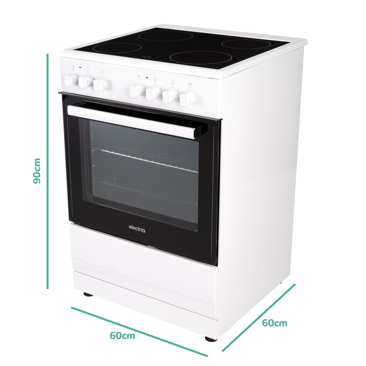 Refurbished electriQ EQEC60W1CERAMIC 60cm Electric Cooker with Ceramic Hob White