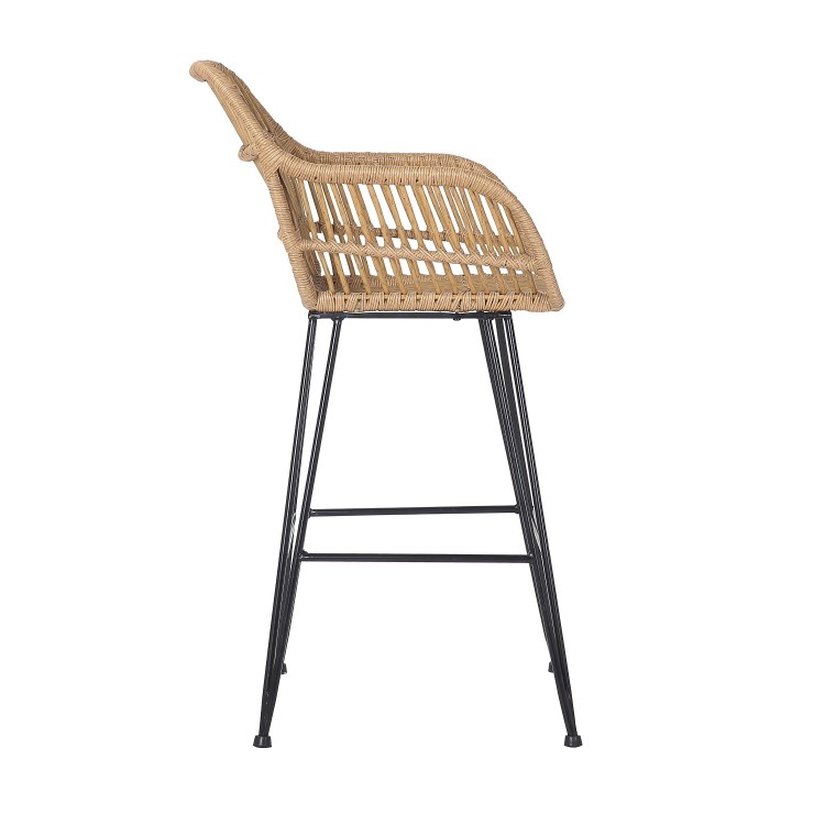 Set of 2 Brown Rattan Effect Kitchen Stools with Backs - 66cm - Fion