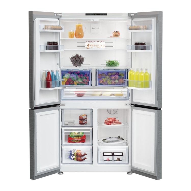 Refurbished Beko GN446224VPS Freestanding 572 Litre 70/30 Frost Free American Fridge Freezer Stainless Steel