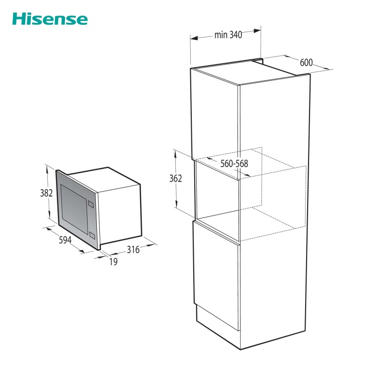Refurbished Hisense HB20MOBX5UK Built In 20L 800W Microwave Black