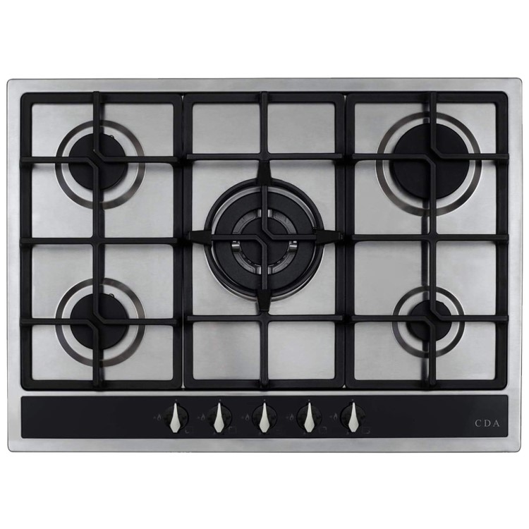 CDA 70cm 5 burner Gas Hob with Wok Burner - Stainless Steel