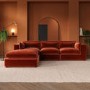 Large Burnt Orange Velvet Reversible 4-Seater Chaise Corner Sofa - Hudson