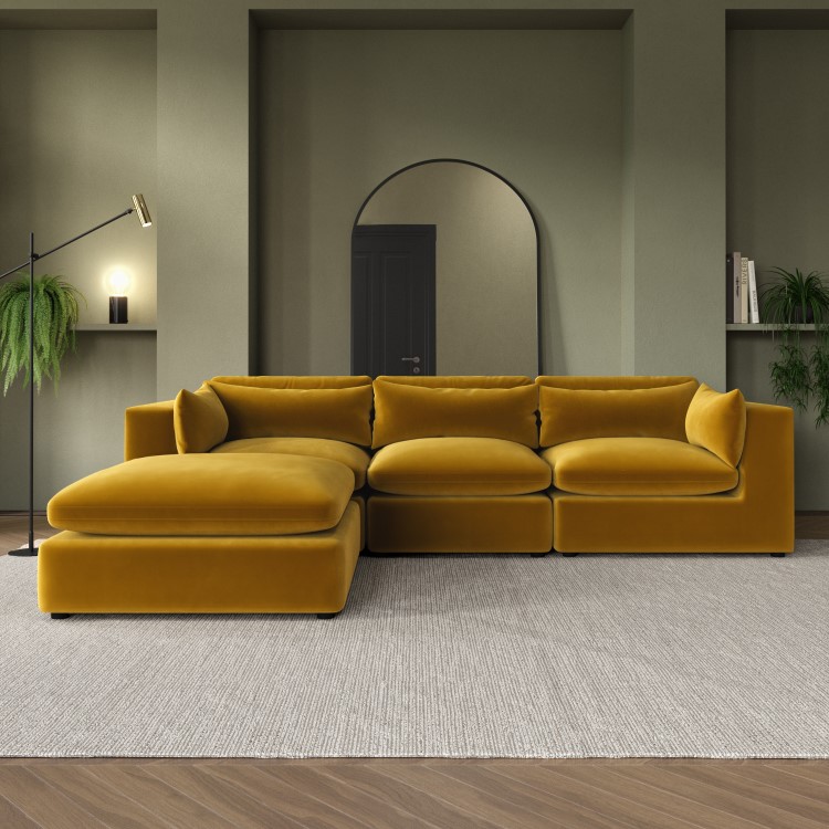 Large Mustard Velvet Reversible 4 Seater Chaise Corner Sofa - Hudson