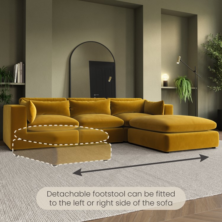 Large Mustard Velvet Reversible 4 Seater Chaise Corner Sofa - Hudson