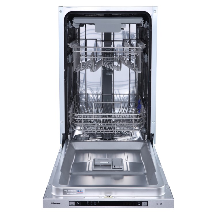 Hisense Hi4 Integrated Slimline Dishwasher - Top Spray Arm - Silver control panel