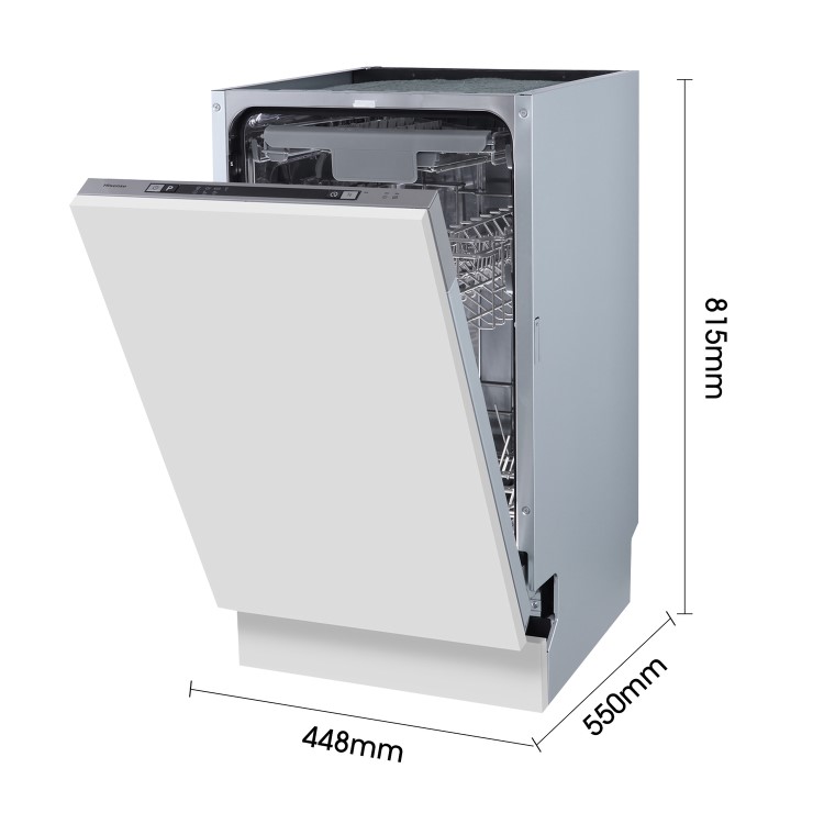 Hisense Hi4 Integrated Slimline Dishwasher - Top Spray Arm - Silver control panel