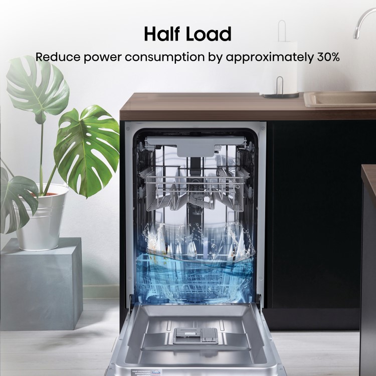 Hisense Hi4 Integrated Slimline Dishwasher - Top Spray Arm - Silver control panel