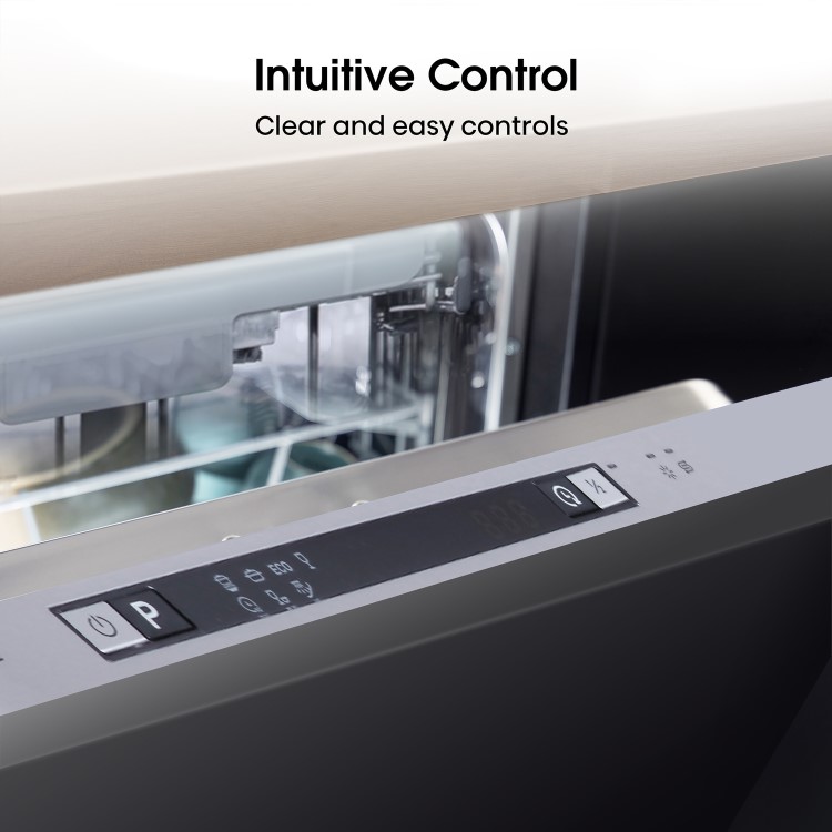 Hisense Hi4 Integrated Slimline Dishwasher - Top Spray Arm - Silver control panel