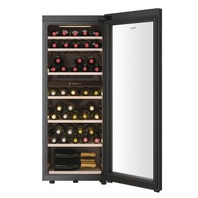 Haier 77 Bottle Capacity Dual Zone Freestanding Wine Cooler - Black