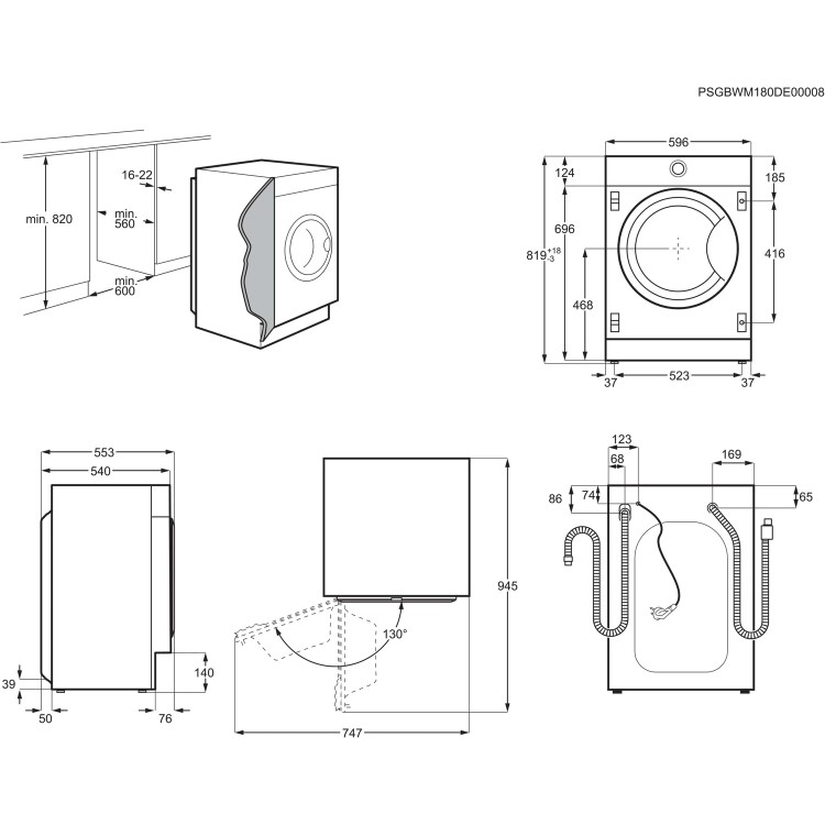 AEG 7000 Series 7kg 1200rpm Integrated Washing Machine - White