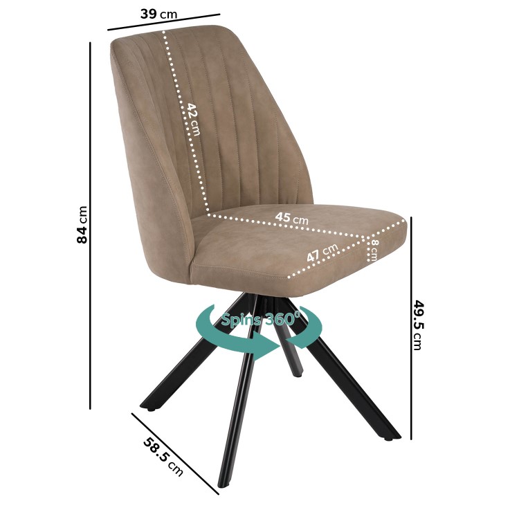 Rectangular Black Extendable Dining Table Set with 6 Beige Faux Leather Swivel Chairs - Seats 6 - Carson