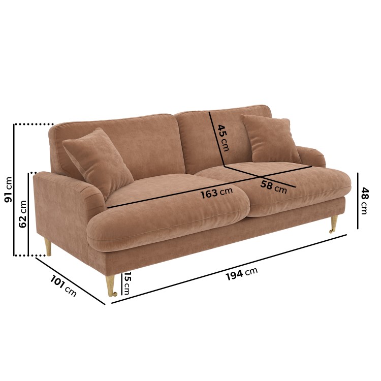 Rose Fabric 3 Seater Feather Filled Sofa - Payton Premium