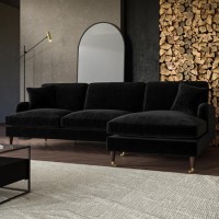 Black Velvet Right Hand Facing 4 Seater Chaise Corner Sofa - Payton
