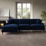 Navy Velvet Left Hand Facing 4 Seater Chaise Corner Sofa - Payton