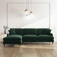 Dark Green Velvet Left Hand Facing 4 Seater Chaise Corner Sofa - Payton