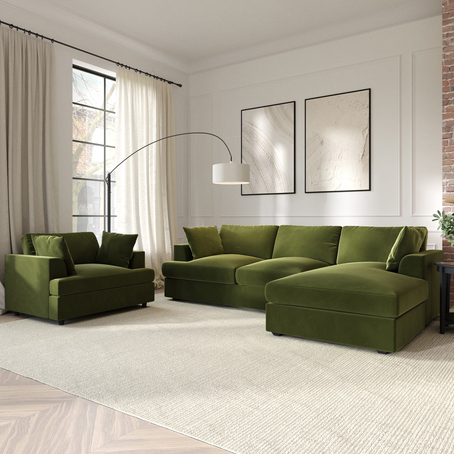 Olive Green Velvet Right Hand 4 Seater Chaise Corner Sofa August Page 1 BuyItDirect.ie