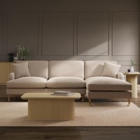 Beige Fabric Right Hand Facing 4 Seater Chaise Corner Sofa - Payton