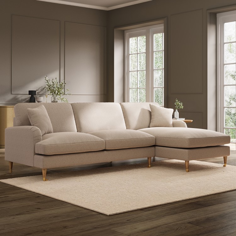 Beige Fabric Right Hand Facing 4 Seater Chaise Corner Sofa - Payton
