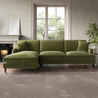 Olive Green Velvet Left Hand Facing 4 Seater Chaise Corner Sofa - Payton