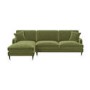 Olive Green Velvet Left Hand Facing 4 Seater Chaise Corner Sofa - Payton