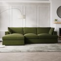 SOF178 Olive Green Velvet Left Hand 4 Seater Chaise Corner Sofa - August