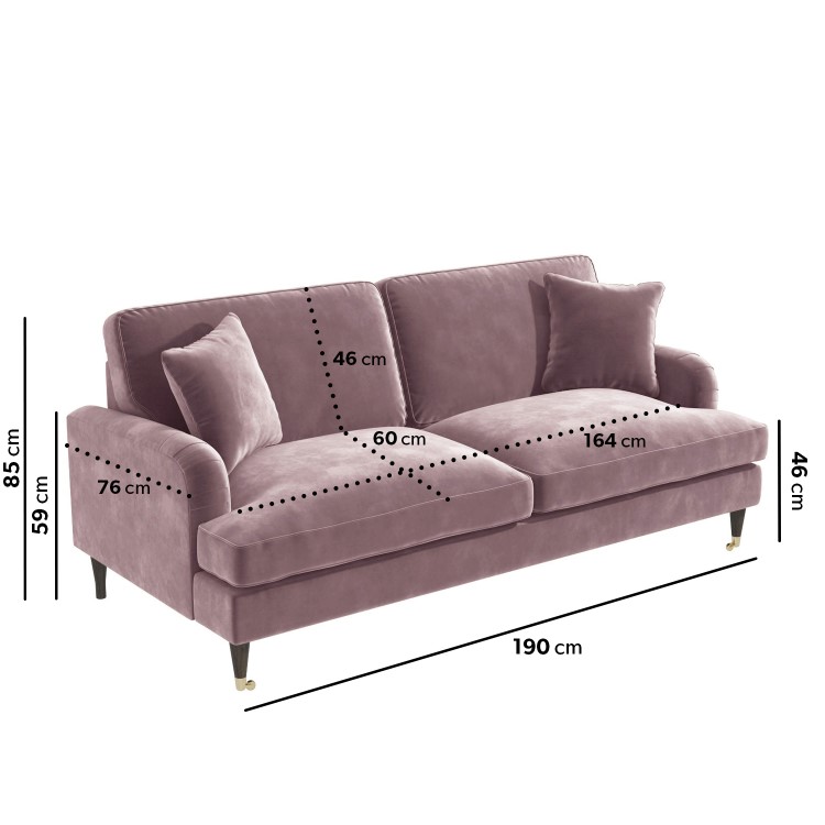 Pink Velvet 3 Seater Sofa - Payton