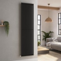 GRADE A2 - Ravello Midnight Black Vertical Square Designer Radiator 1800x450mm Single Panel 3618 BTU