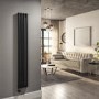 Refurbished Midnight Black Electric Vertical Designer Radiator 1kW with Wifi Thermostat - H1600xW236mm - IPX4 Bathroom Safe