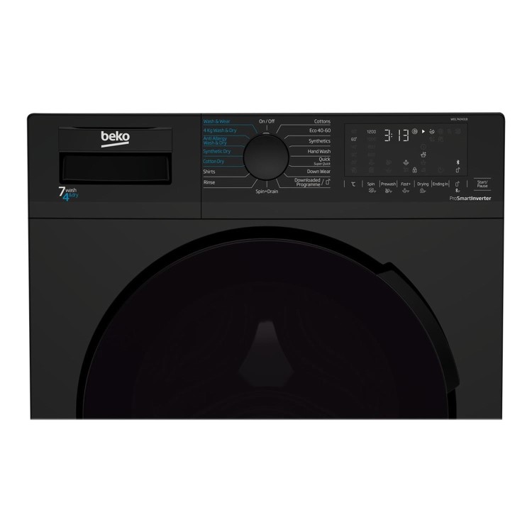Refurbished Beko WDL742431B Freestanding 7/4KG 1200 Spin Washer Dryer Black
