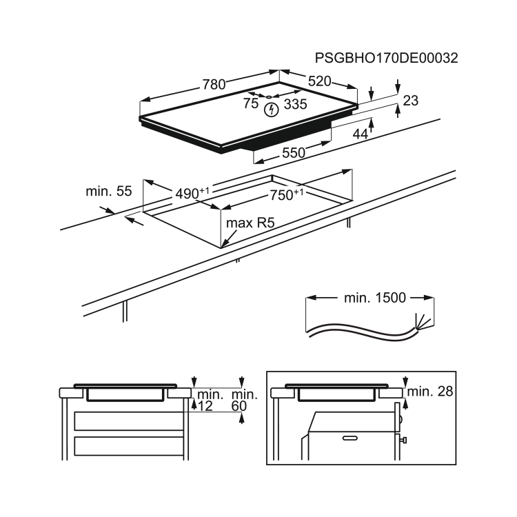 Zanussi Series 60 78cm 4 Zone Induction Hob with BoilAssist