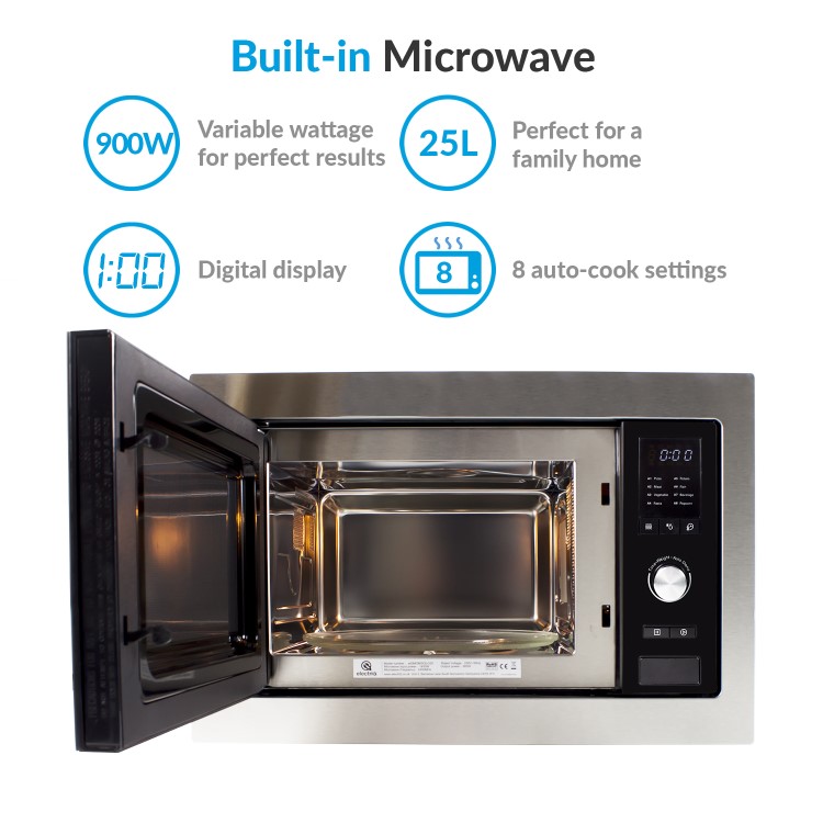 electriQ Built-In 900W Microwave - Stainless Steel