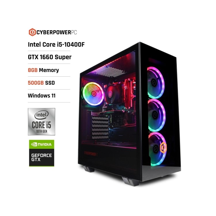 CyberpowerPC Onyxia III Intel Core i5-10400F NVIDIA GeForce GTX 1660 Super 8GB RAM 500GB SSD Windows 11 Home Gaming PC 