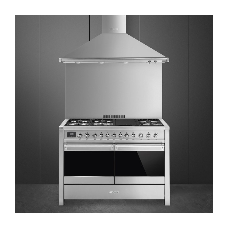 Refurbished Smeg Opera 120cm Dual Fuel Range Cooker with Electric Griddle Stainless Steel