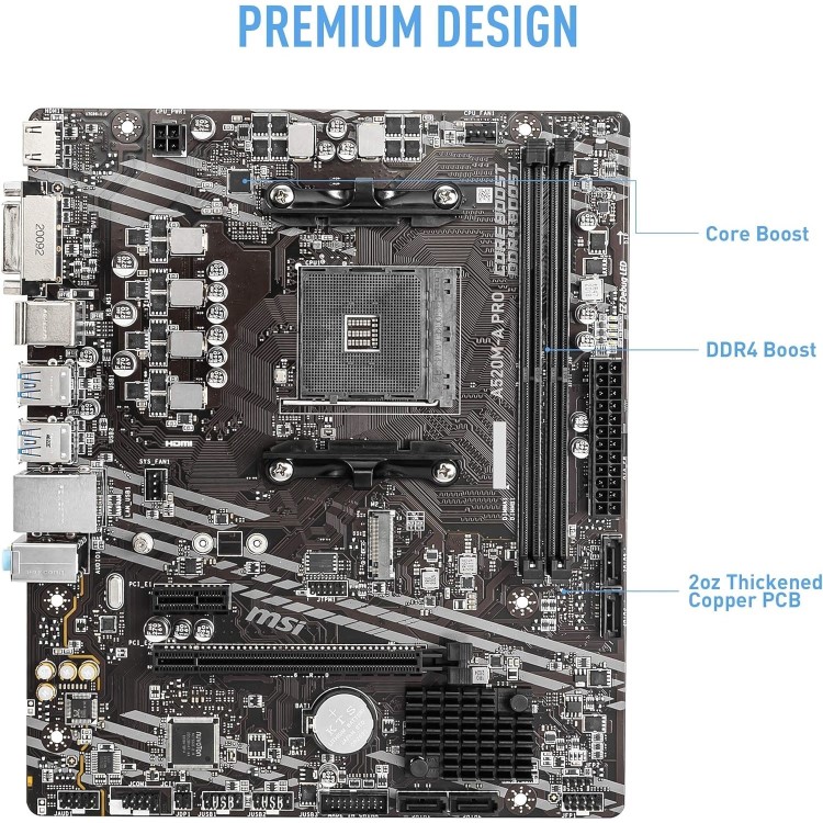MSI A520M-A PRO AMD A520 DDR4 Micro ATX Motherboard