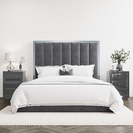 Grey Velvet Double Ottoman Bed With, Tall Grey Super King Headboard