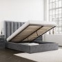 Grey Velvet King Size Ottoman Bed with High Headboard - Aaliyah