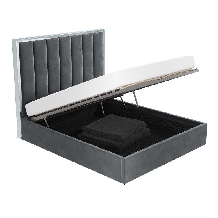 Grey Velvet King Size Ottoman Bed with High Headboard - Aaliyah