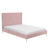 Pink Velvet Double Bed Frame with High Headboard - Aaliyah