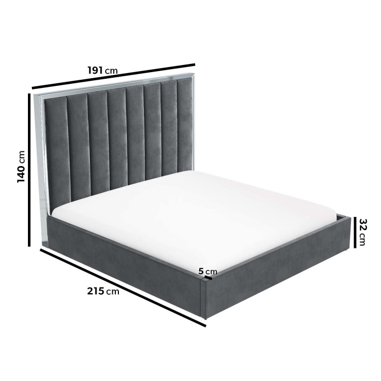 Grey Velvet Super King Size Ottoman Bed with High Headboard - Aaliyah